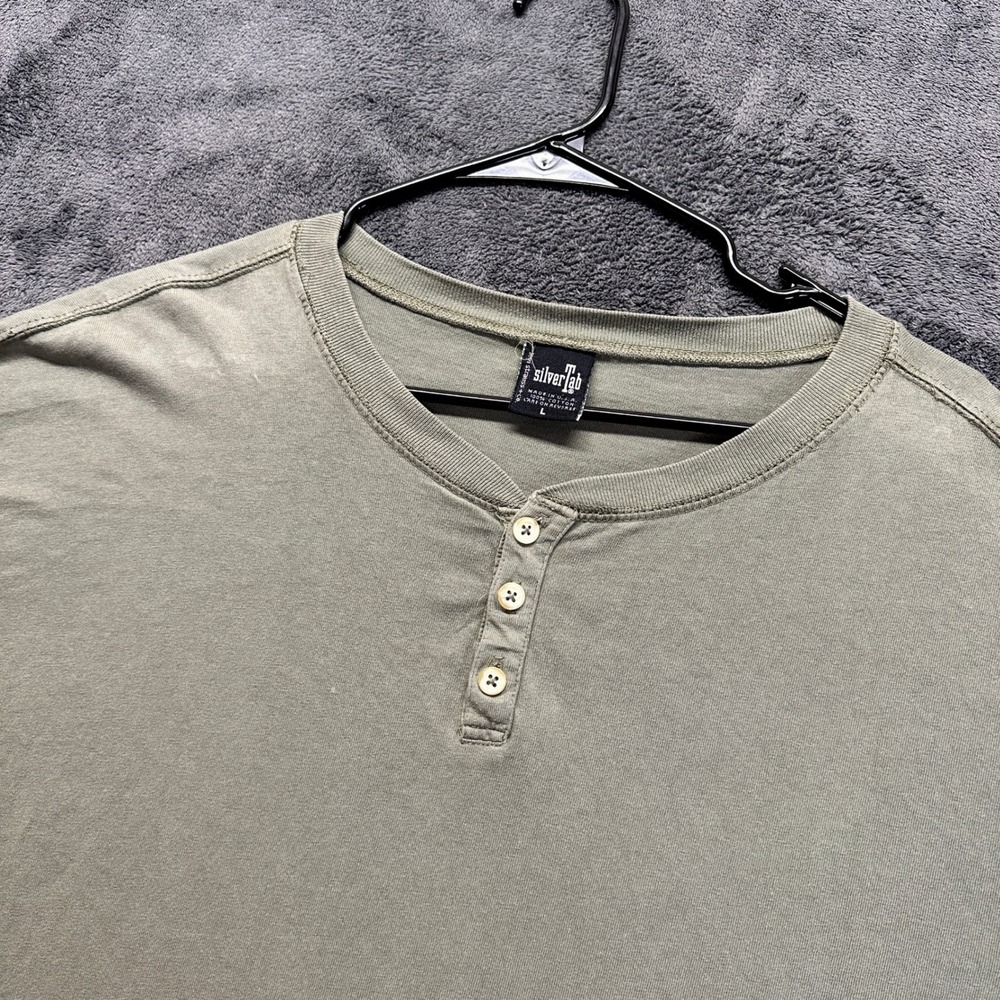 Vintage Levi's SilverTab Henley Shirt Mens Large Olive Green Long Sleeve USA